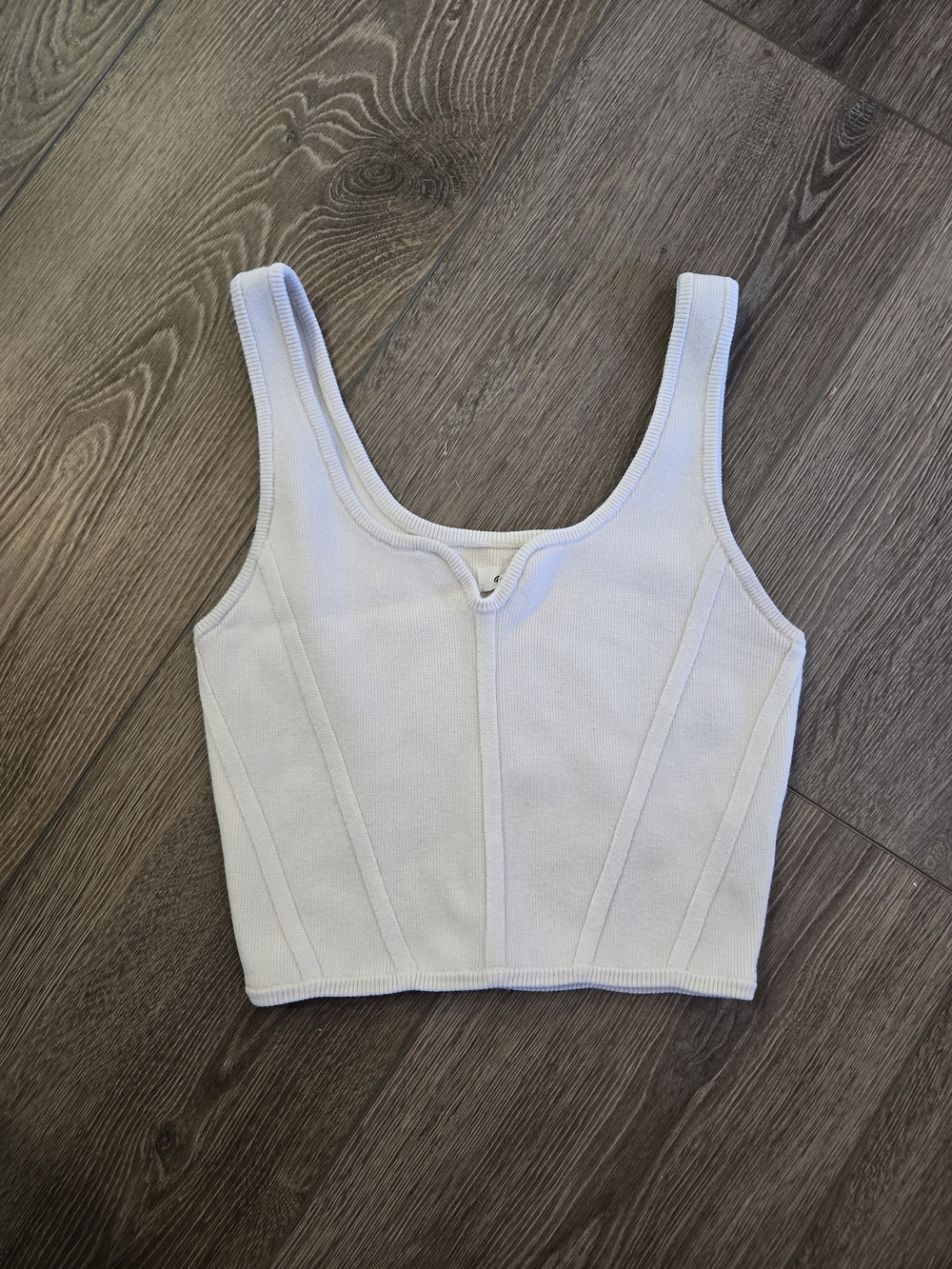 aerie White Ribbed Cropped Tank with Seaming